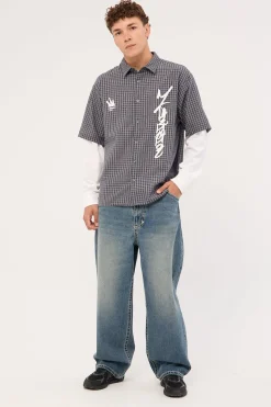 Clash Layered Long Sleeve Shirt Charcoal Check