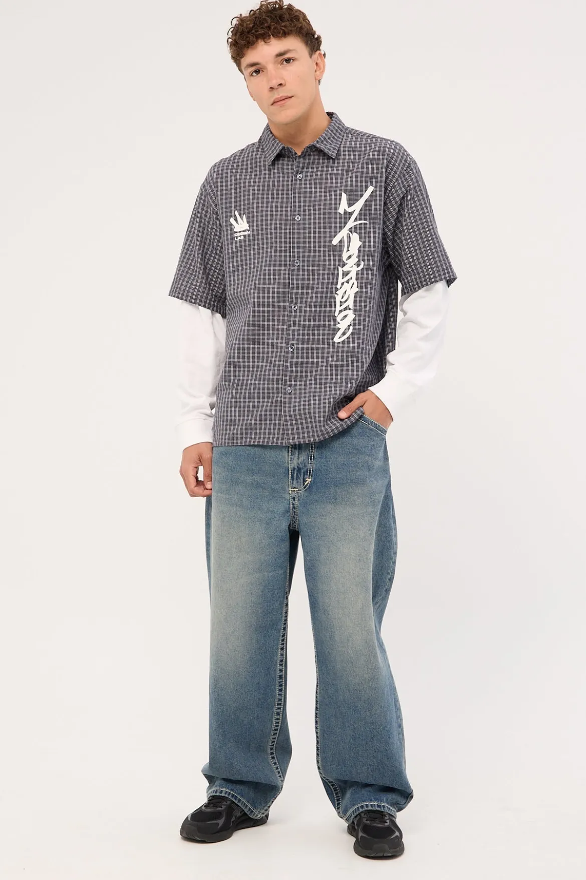 Clash Layered Long Sleeve Shirt Charcoal Check