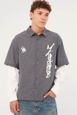 Clash Layered Long Sleeve Shirt Charcoal Check