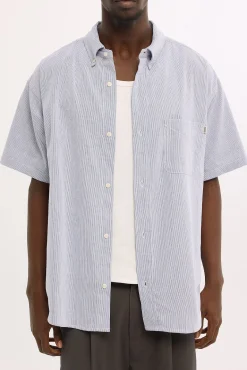 Classic Oxford S/S Shirt Navy Stripe