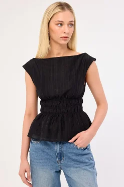 Claudette Shirred Top Black