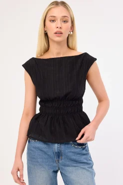 Claudette Shirred Top Black