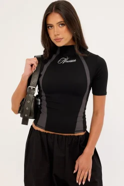 Clinger Mock Neck Tee Black