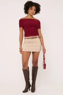 Clue Mid Rise Skort Beige Check