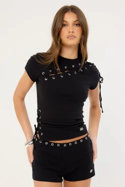 Coil Eyelet Mini Short Black