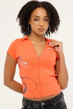 Coil Zip Through Polo Tee Coral
