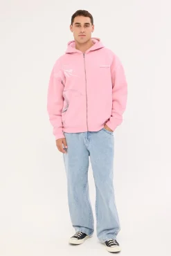 Coil Zip Through Street Hoodie Icing Pink