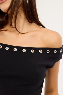 Cold Shoulder Off Shoulder Top Black