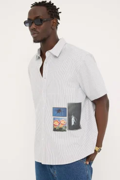 Come and Believe Short Sleeve Shirt Jasper Green Stripe