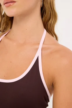 Contrast Bind Halter Top Brown