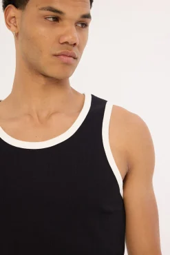 Contrast Bind Scoop Singlet Tank Black/White