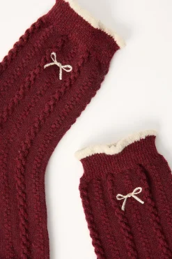 Contrast Rib Knit Sock Burgundy