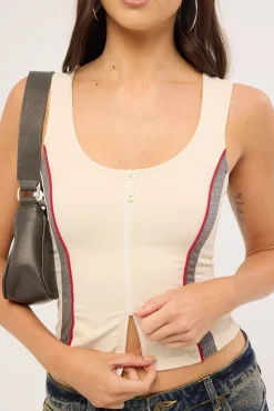 Contrast Zip Tank Oatmeal