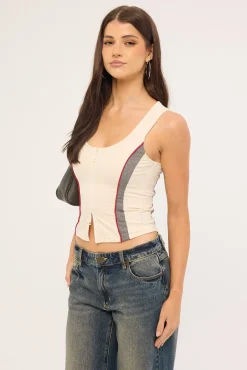 Contrast Zip Tank Oatmeal