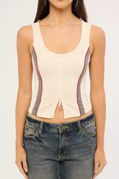 Contrast Zip Tank Oatmeal