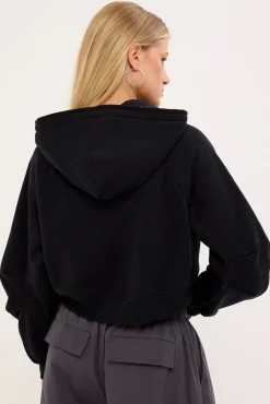 Control Cropped Zip Through Hoodie Black