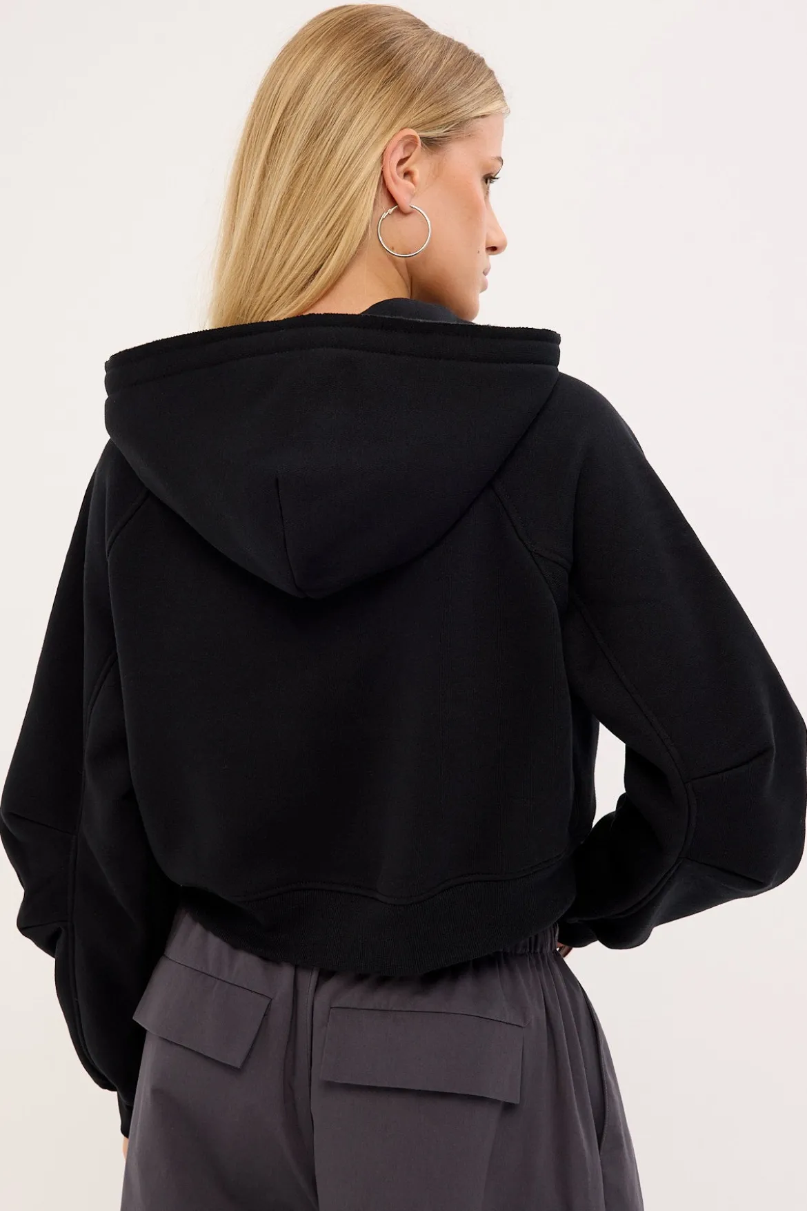 Control Cropped Zip Through Hoodie Black