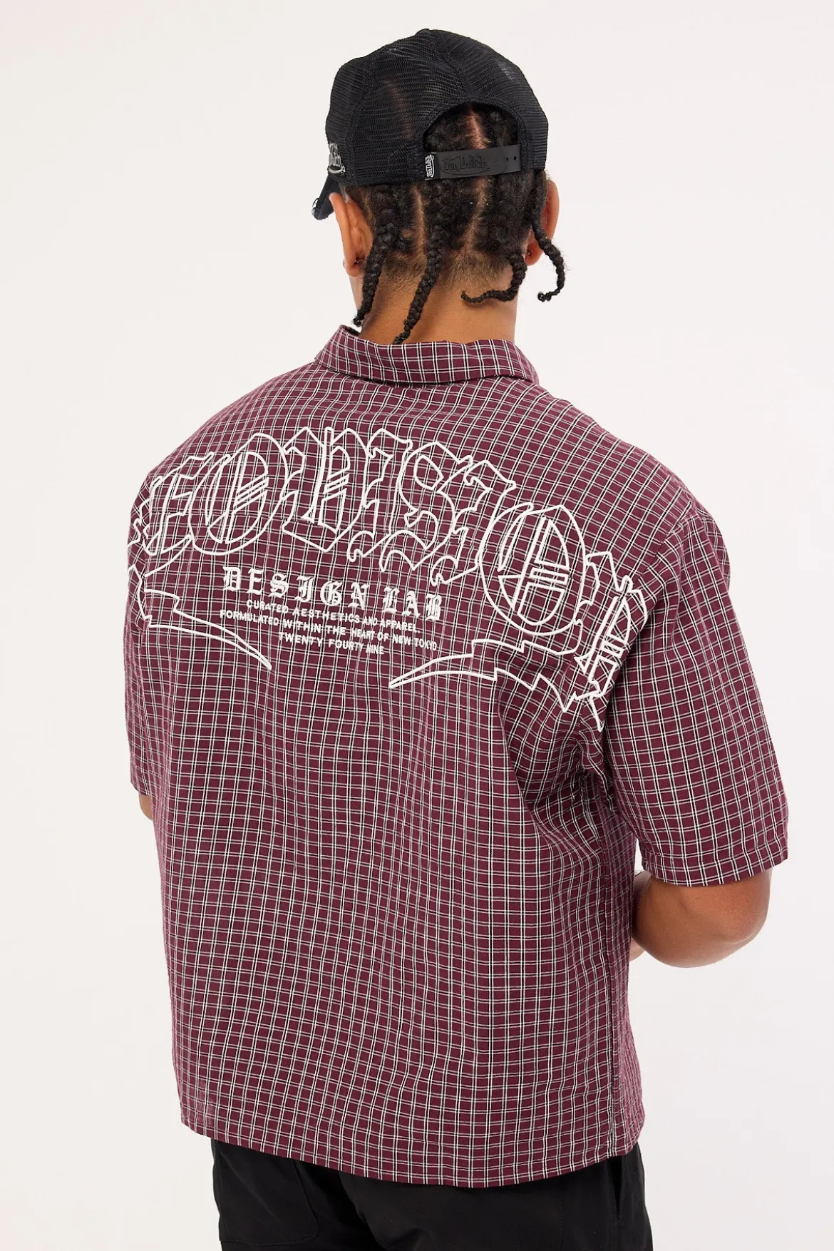 Corrode Oversize Check Cropped Shirt Burgundy Check