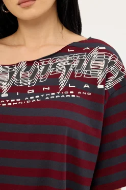 Corrupt Off Shoulder Relaxed Tee Burgundy Stripe