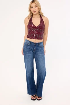 Cosio Halter Top Mix Sequin Red