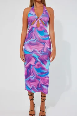 Cosmic Midi Dress Purple Print