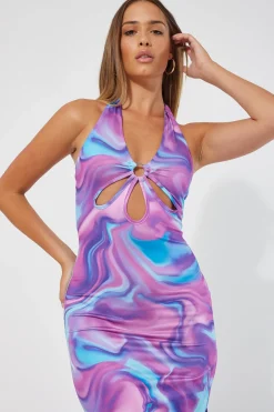 Cosmic Midi Dress Purple Print