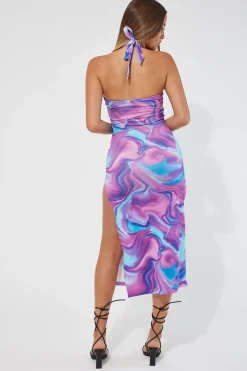Cosmic Midi Dress Purple Print