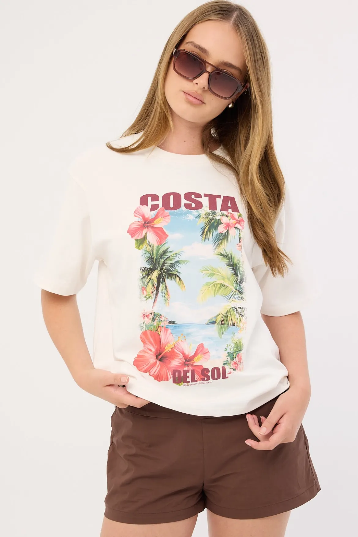Costa Del Sol Oversized Graphic Tee White