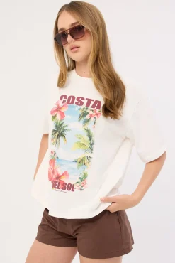 Costa Del Sol Oversized Graphic Tee White