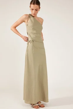 Costa Tie Up Maxi Skirt Khaki Green