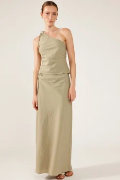 Costa Tie Up Maxi Skirt Khaki Green