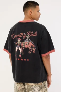 Country Club Oversized Ringer Tee Washed Black