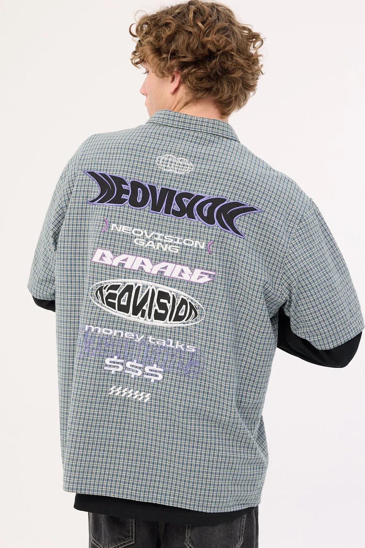 Craze Check Oversize Organic Short Sleeve Shirt Green/Blue