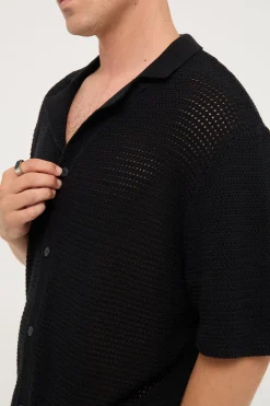 Crochet Boxy Resort Shirt Black