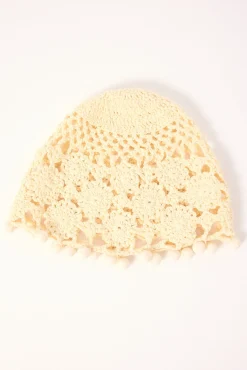 Crochet Flower Knitted Beanie Cream