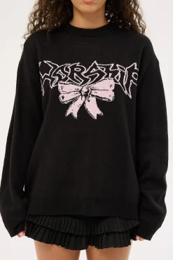 Cute But Psycho Box Fit Crew Knit Black