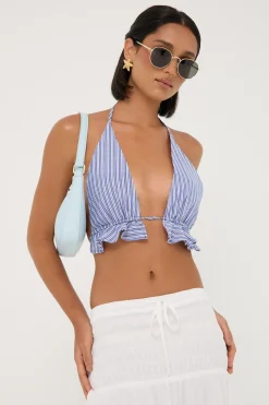 Cyan Frill Bralette Blue Stripe
