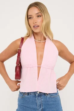 Cyan Stripe Halter Top Pink Stripe