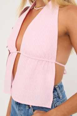Cyan Stripe Halter Top Pink Stripe