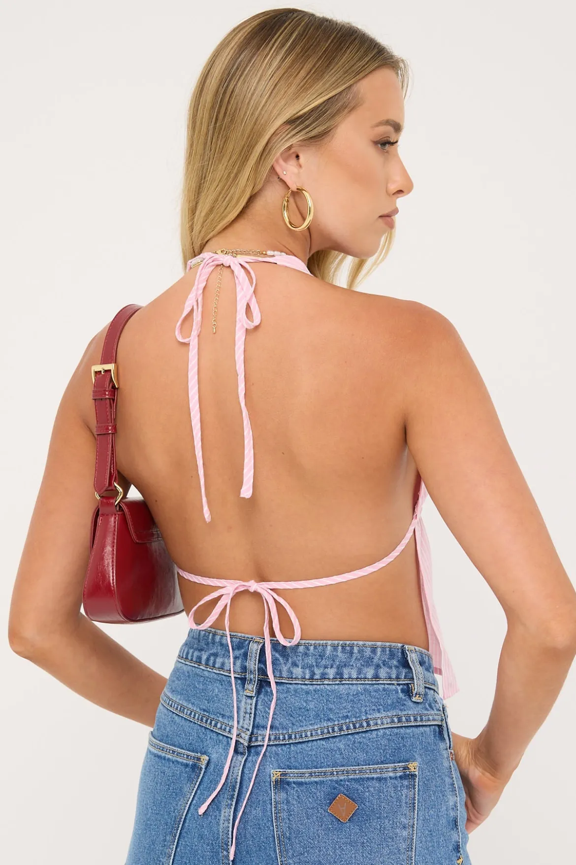 Cyan Stripe Halter Top Pink Stripe