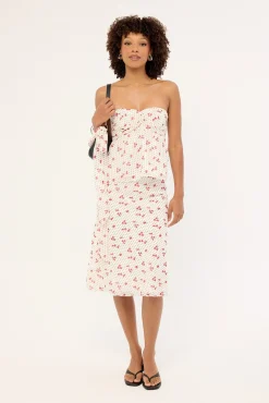 Daisie Polka Midi Skirt Off White