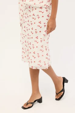 Daisie Polka Midi Skirt Off White