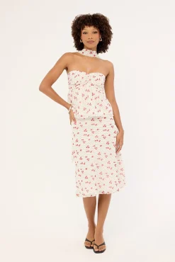 Daisie Polka Midi Skirt Off White