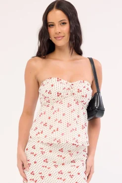 Daisie Polka Strapless Top Off White