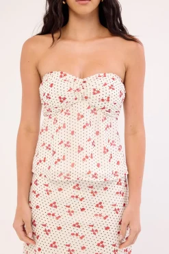 Daisie Polka Strapless Top Off White