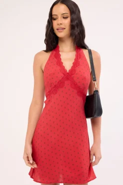 Dakota Lace Mini Dress Red Polka Dot