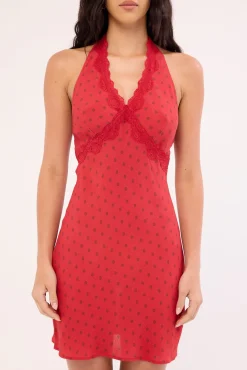 Dakota Lace Mini Dress Red Polka Dot