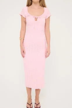 Dala Stretch Broderie Midi Dress Pink