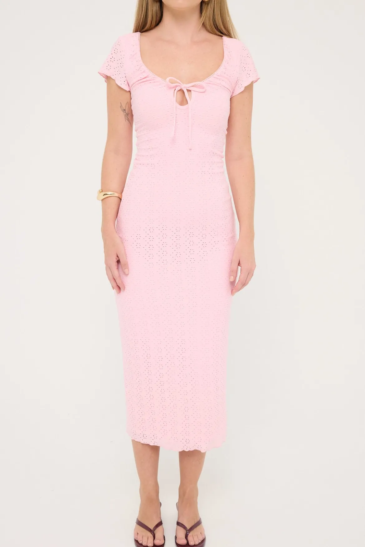 Dala Stretch Broderie Midi Dress Pink