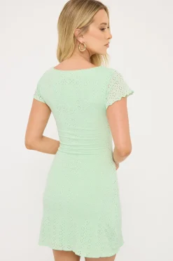 Dala Stretch Broderie Mini Dress Mint